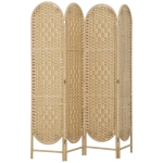 HOMCOM Paravent interieur ovale 4 panneaux 160 x 170 cm séparateur de pièce pliable, léger et tissé, bois naturel