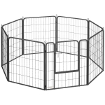 PawHut Eight-Panel Dog Playpen with Door, for Large Dogs, Indoors, Outdoors, 80cm Tall, Black