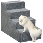 PawHut Escalera para Perros de 4 Peldaños Escalera para Mascotas con Funda Extraíble y Lavable para Cama Sofá 60x35x44 cm Gris