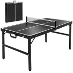 SPORTNOW Mesa de Ping Pong Plegable con Marco de Aluminio y Red para Interiores y Exteriores 152x76x72 cm Negro