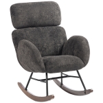 HOMCOM Upholstered Rocking Chair Adjustable Headrest Rocker Chair Raindrop Velvet Rubberwood Base Dark Grey