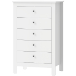 HOMCOM Ladekast met 5 lades, kast met soepel glijdende rails voor slaapkamer, 60 x 39,5 x 95,3 cm, wit