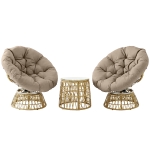 Outsunny Ensemble salon de jardin 3 pièces avec 2 fauteuils papasan pivotant et 1 tables basse ronde polyester résine tressée