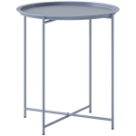 Outsunny Table Basse Ronde Table d'Appoint Plateau Amovible avec Bord Relevé Pieds Pliables en Métal Ø46x53cm Bleu Gris