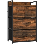 HOMCOM Rustic Chest of Four Fabric Drawers - Rustic Brown