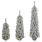 HOMCOM Set van 3 besneeuwde kunstkerstbomen met verlichting, PVC-takken en warmwitte leds