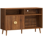HOMCOM Record Player Stand, Vinyl Record Holder with Storage Holds Up to 300 Albums with Flip-Top Compartment, Walnut