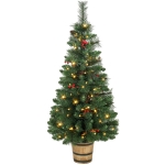HOMCOM Kunstkerstboom 120 cm met 100 leds, 131 takpunten, bessen, 2 lichtkleuren en afstandsbediening