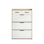 Modern Wooden Shoe Cabinet with 3 Flip Louvered Doors, Space-Saving Organiser Cupboard with 2 Drawers, 80L x 23.5W x 131H cm, White+Natural