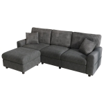 Modern Upholstered Sectional Sofa with USB Type-C Charging Ports, Soft Convertible Couch with 2 square cushions, 223L x 146W x 84H cm, Dark Grey