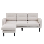 L-Shaped Sectional Sofa with Movable Chaise and Storage Pockets, Modern 3-Seater Corner Sofa for Living Room, 204L x 136W x 80H cm, Beige