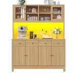 Modern Tall Buffet Cabinet with App-Controlled RGB LED, Versatile Storage Cabinet for Kitchen and Dining Room, 140L x 38.5W x 180H cm, Natural