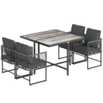 Outsunny Polyrattan Gartenmöbel Set 5-teilig Platzsparend Sitzgruppe Tisch mit 4 Stühlen DPC-Tischplatte Kissen Grau