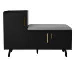 Modern Entryway Shoe Bench Storage Cabinet with Adjustable Shelves, Soft Storage Organiser Unit with Metal Handles, 100L x 34W x 69H cm, Black