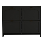 Modern Wooden Shoe Cabinet with 4 Flip Drawers, Space-Saving Storage Organiser with Side Umbrella Hooks, 110L x 24W x 90H cm, Black