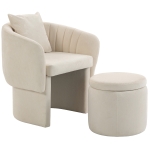 HOMCOM Relaxfauteuil met hocker, loungestoel met gebogen rugleuning, armleuningen, Scandinavische chenille, gestoffeerd, beige