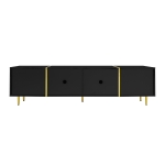 High-Gloss TV Cabinet with Four Soft-Close Doors, Modern Entertainment Stand for Living Room, 170L × 35W × 46H cm, Black+Gold