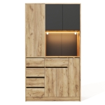 Modern Tall Kitchen Pantry Sideboard with 4-Tier Pull-Out Organiser, Freestanding Storage Cupboard with Power Outlets, 105L x 40W x 185H cm, Black