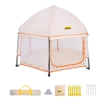 Pop-Up Baby Playpen with Removable Canopy, Portable Six-Sided Play Yard with Breathable Mesh for Outdoor, 150L x 150W x 105H cm, Beige