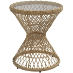 Outsunny Couchtisch Beistelltisch Boho-Design, Glasplatte, PE-Rattan, 45 cm x 45 cm x 52 cm, Natur