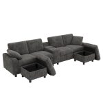 Modern Corduroy U-Shaped Sectional Sofa with 2 Movable Storage Ottomans, Soft Convertible Couch with 2 Type-C Charging Ports, 315L x 135W x 81H cm, Grey