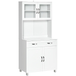 HOMCOM Mueble Aparador auxiliar de Cocina Alacena Armario de Comedor con Estantes Interiores Ajustables y Cajón 80x48x170 cm Blanco