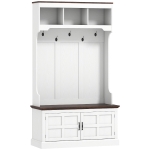 HOMCOM Perchero Zapatero con Banco Zapatero Ganchos Estantes y Compartimentos para Entrada Pasillo Salón 105x40x180 cm Blanco