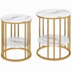 HOMCOM Set of Two Marble-Effect Coffee Tables - White/Gold-Tone