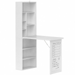 HOMCOM Bureau d'ordinateur pliable avec bibliothèque, poste de travail, tableau blanc et étagère réglable, 98x51x153cm, blanc