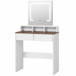 HOMCOM Vanity Table, Dressing Table with Mirror, LED Lights, 2 Drawers, 3 Compartments, 3 Colour Lighting, Walnut