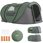 Outsunny Tente de camping 4-5 personnes montage instantanée pop-up 2 portes enroulables 4 fenêtres dim. 2,63L x 2,2l x 1,23H m fibre verre polyester PE vert gris