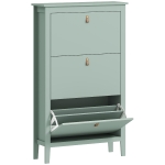 HOMCOM Zapatero Estrecho con 3 Compartimentos y Tiradores de Cuero PU para Pasillos y Recibidores 80x24x131 cm Verde Claro