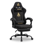 Gaming-Stuhl mit Fußstütze, weiches Nacken- und Lendenkissen, abnehmbaren Stützkissen, 60x60x122 cm, Schwarz