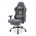 Gaming-Stuhl mit Fußstütze, atmungsaktivem Kunstwildleder, höhenverstellbar mit Gasfeder, drehbar, 70x70x135 cm, Grau