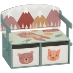 AIYAPLAY Kids Table and Chair Set, 3 in 1 Wooden Toy Box with 2 Fabric Drawers for Bedroom, Playroom, Gift for Boys Girls, Green