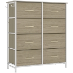 HOMCOM Chest of Drawers, Dresser for Bedroom with 8 Fabric Drawers, Tall Storage Unit w/ Side Storage Bag, Natural Wood Finish