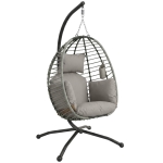 Outsunny Hängesessel, Sitz- und Rückenkissen, faltbarer Sitzkorb, Becherhalter, Metallgestell, Grau