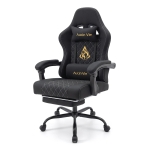 Gaming-Stuhl mit Fußstütze, weiches Nacken- und Lendenkissen, abnehmbaren Stützkissen, 60x60x122 cm, Schwarz