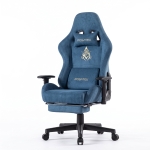 Gaming-Stuhl mit Fußstütze, atmungsaktivem Kunstwildleder, höhenverstellbar mit Gasfeder, drehbar, 70x70x135 cm, Blau