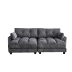 Das schwarze Cord-Doppelsofa verfügt über 2 Kissen, 4 Becherhalter und 4 Seitentaschen, kann in zwei unabhängige Sitze geteilt werden, 224L x 140B x 81H cm , Grau