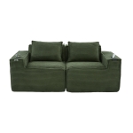 Modulares Doppelsitz-Cordsofa mit Becherhaltern und Seitentaschen, Federkern und hochdichtem Schaumstoff, 188L x 90B x 75H cm, Grün