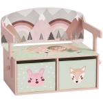AIYAPLAY Kids Table and Chair Set, 3 in 1 Wooden Toy Box with 2 Fabric Drawers for Bedroom, Playroom, Gift for Boys Girls, Pink