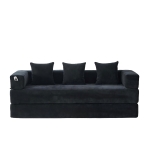 Modulares Chenille-Block-Sofa, frei kombinierbar, mit Seitentaschen zur Verstauung und rutschfestem Fahrgestell, Maße 198L x 79B x 60H cm, Schwarz