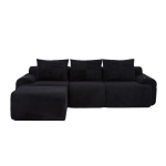 Modulares Cordsofa für drei Personen (inklusive Fußschemel), frei kombinierbar, ausgestattet mit Getränkehaltern und seitlichen Aufbewahrungstaschen, 268L x 174B x 80H cm, Schwarz