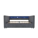 Multifunktionales Schlafsofa 90.5x190.5 cm, mit ausziehbarem Bett, USB-Typ-C-Anschluss und LED-Beleuchtung, 201L x 100-192B x 73H cm, Dunkelgrau