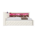 Bettgestell einziehbares Samtsofa 90x190 cm, mit Stauraum, LED-Licht, USB und Typ-C, 211 × ( 91~181) × 84 cm,Beige