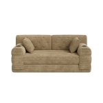 Doppeltes komprimiertes Cordsofa, Metallrahmen, 2 Becherhalter und 4 Seitentaschen, 168L x 80B x 81H cm, Khaki
