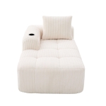 Bequemes Cordsofa mit Rückenlehne, seitlichen Aufbewahrungstaschen für Fernbedienung und Handy, eingebauter Getränkehalter, 158X93X61 cm, Beige