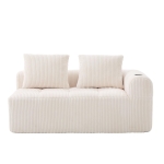Bequemes Cordsofa mit zwei Sitzern, seitliche Aufbewahrungstasche für Fernbedienung und Handy, eingebauter Getränkehalter, 158X93X61 cm, Beige