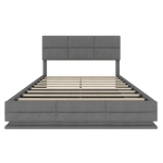 160x200 cm modernes Samtkissenbett, ausgestattet mit einem dreistufigen verstellbaren Kopfteil, einschließlich USB/Typ-C-Anschlüssen und LED-Umgebungsbeleuchtung, keine Matratze, 162L x 206B x 105-110-115H cm,Dunkelgrau